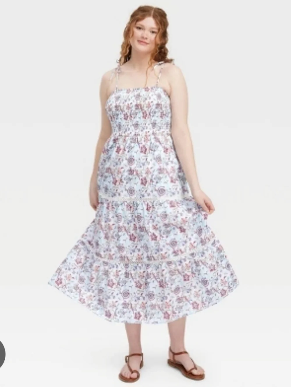 NWOT Target X Roller Rabbit Sketched Floral Tiered Maxi Dress With Tie Straps
